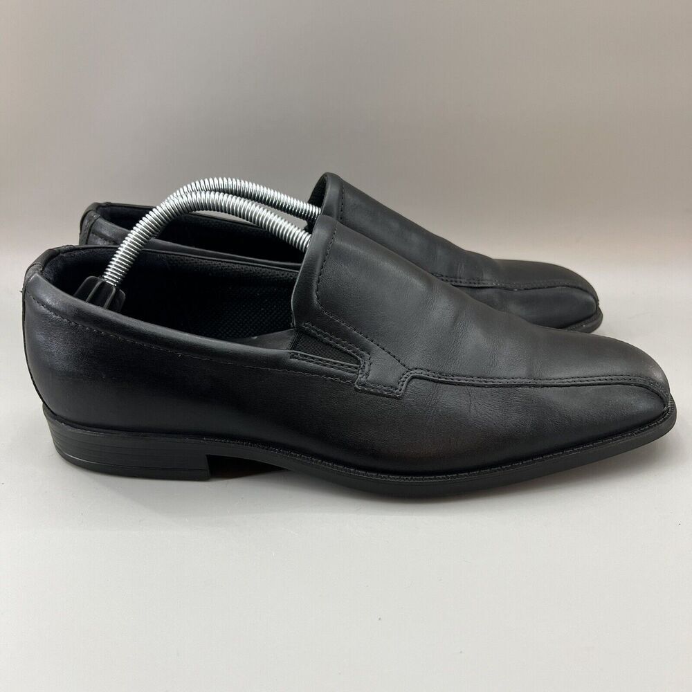 ECCO Edinburgh‎ Men Size 8 Shoes Black Leather Slip-On Bike Toe Stretch Loafers